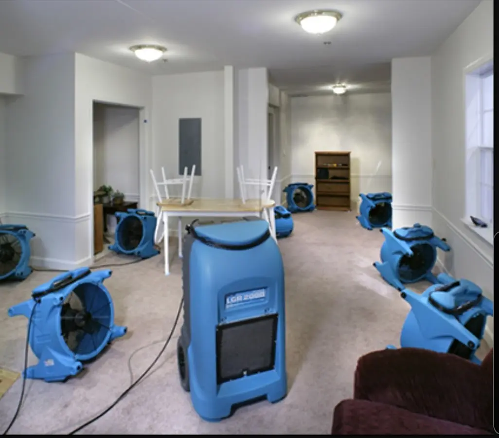 Air movers and dehumidifier setup for Water Extraction & Removal in Henniker